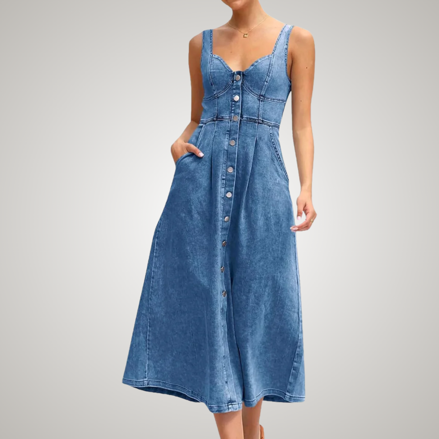 Women's Sleeveless Denim Casual Midi Dress
