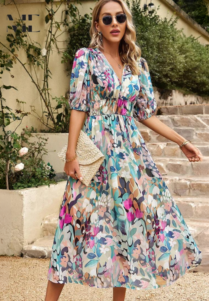 Women's Floral Print Casual Midi Dress