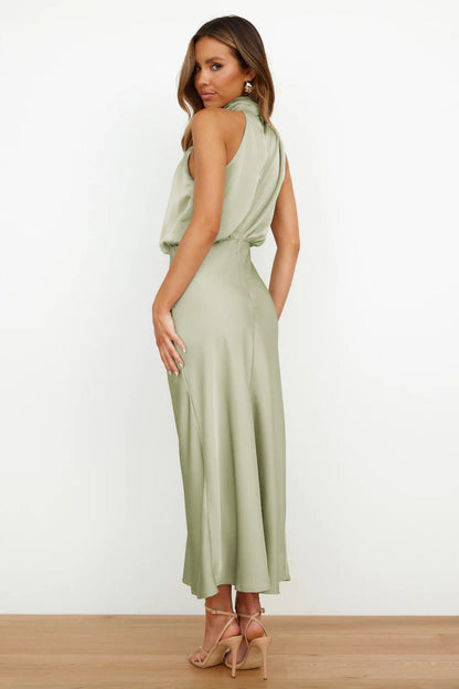 Women's Satin Halter Evening Maxi Dress