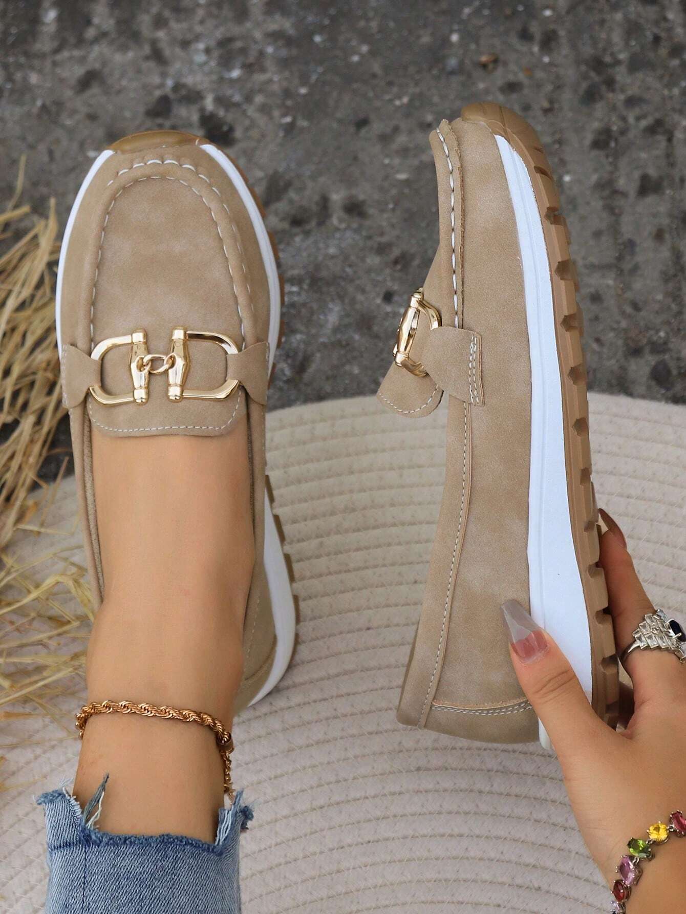 Women's Gold Buckle Comfort Loafers