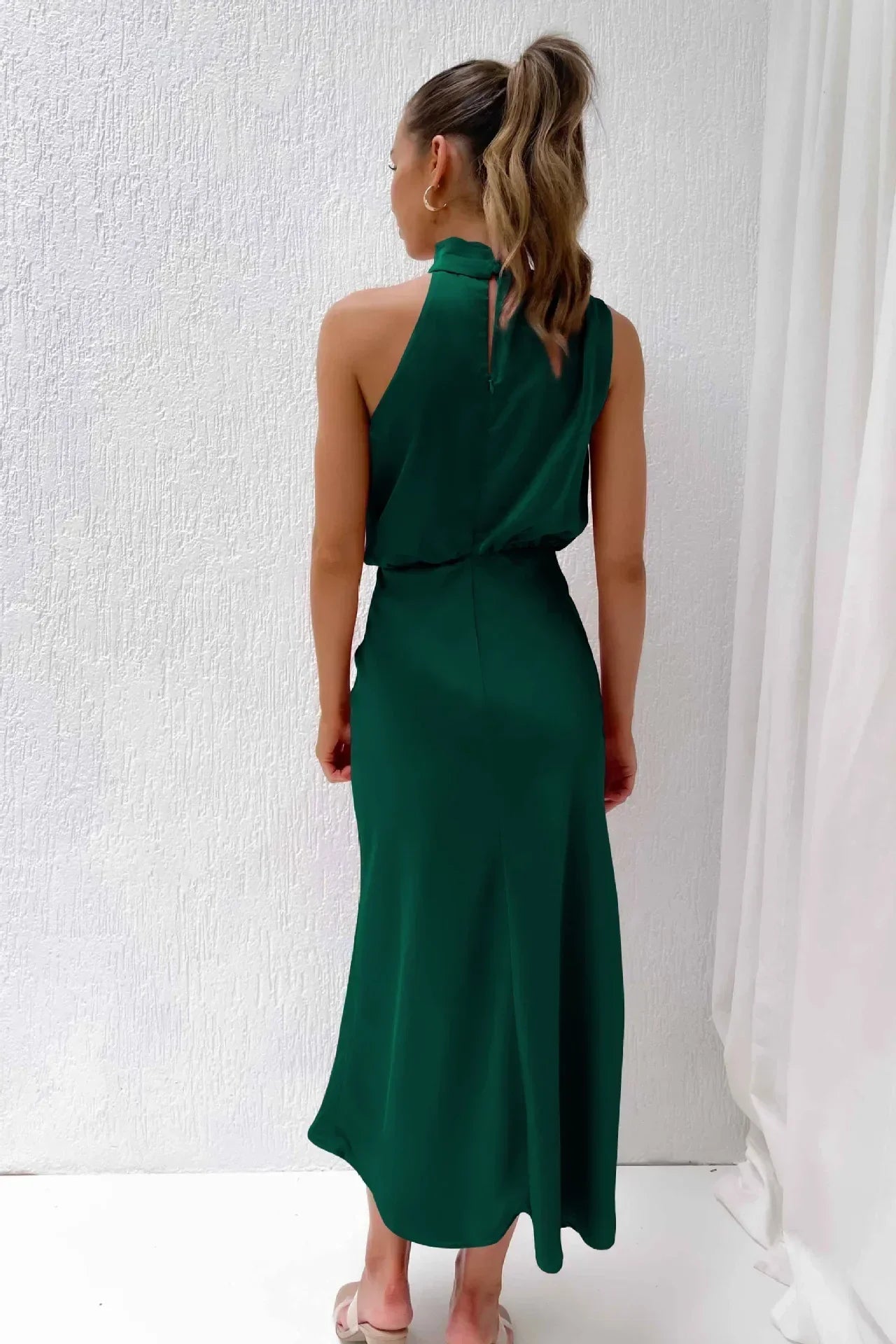 Women's Satin Halter Evening Maxi Dress