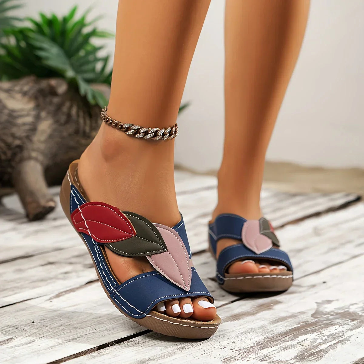 Women's Colorblock Slip-On Wedge Sandals Open Toe