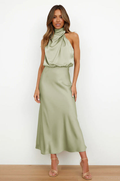 Women's Satin Halter Evening Maxi Dress
