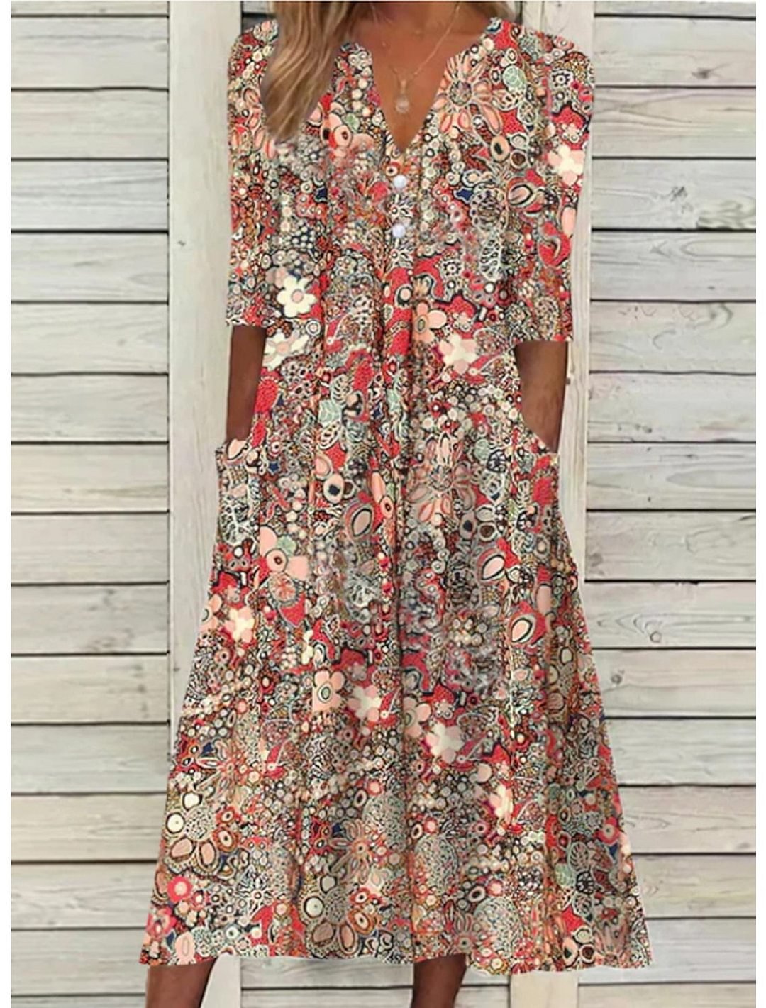 Women's V-Neck Summer Midi Dress