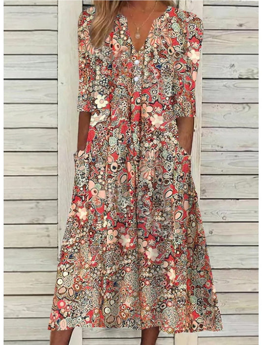 Women's V-Neck Summer Midi Dress