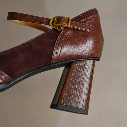Women's Square Toe Block Heel Pumps Ankle Strap