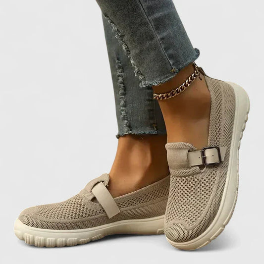 Women's Mesh Slip-On Sneakers with Buckle Strap