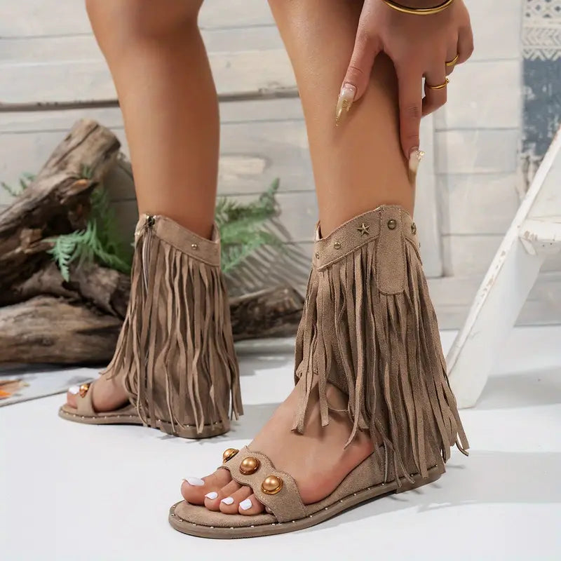 Women's Fringe Ankle Boots with Zipper