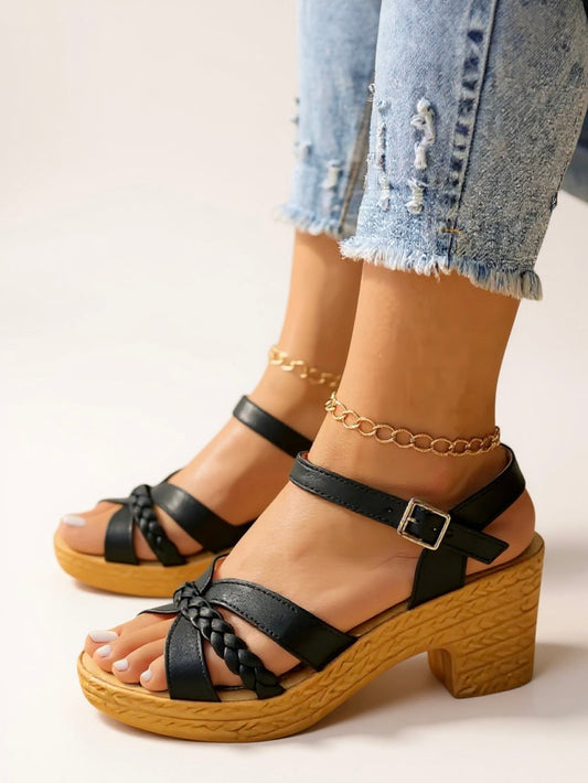 Women's Woven Block Heel Cushioned Sandals
