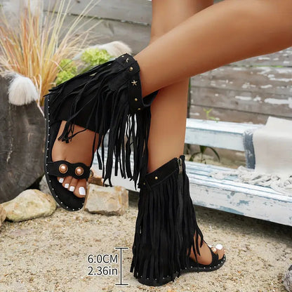 Women's Fringe Ankle Boots with Zipper