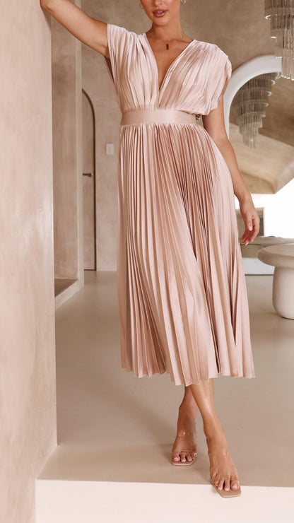 Women's Pleated Formal Evening Maxi Dress