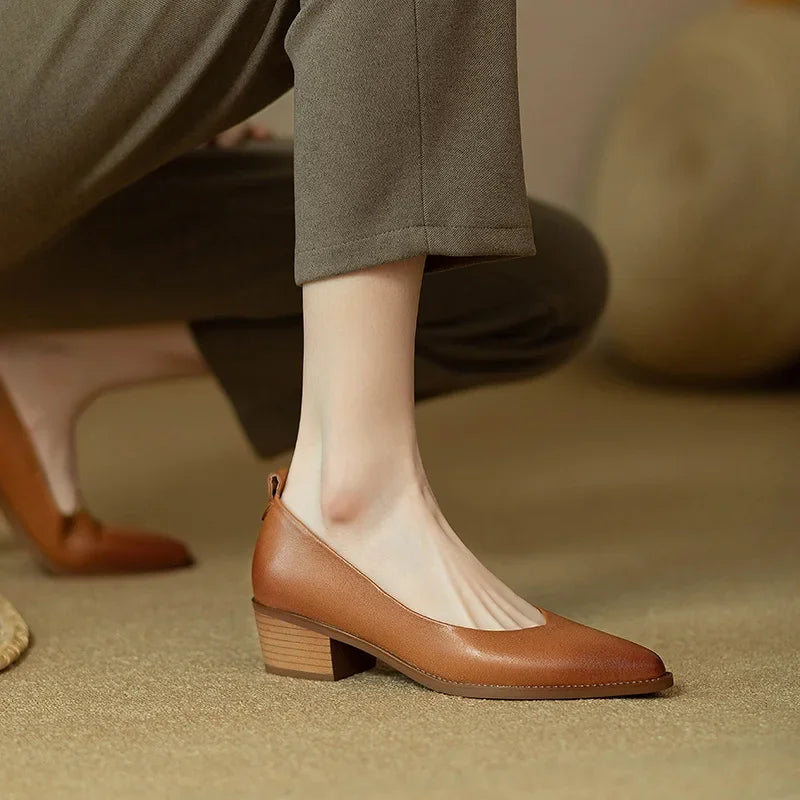 Women's Block Heel Pumps Pointed Toe Slip-On Work Shoes