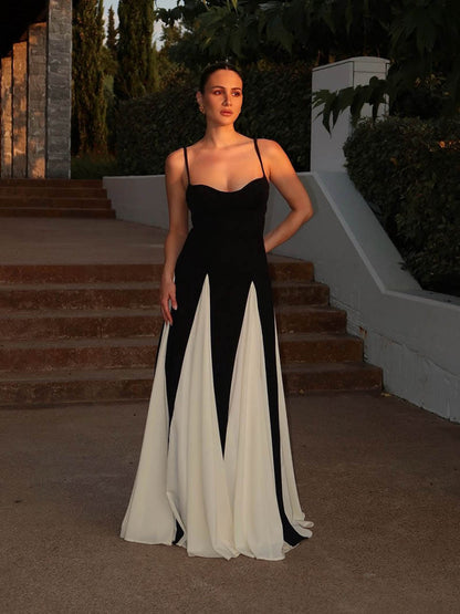 Women's Black and White Evening Maxi Dress