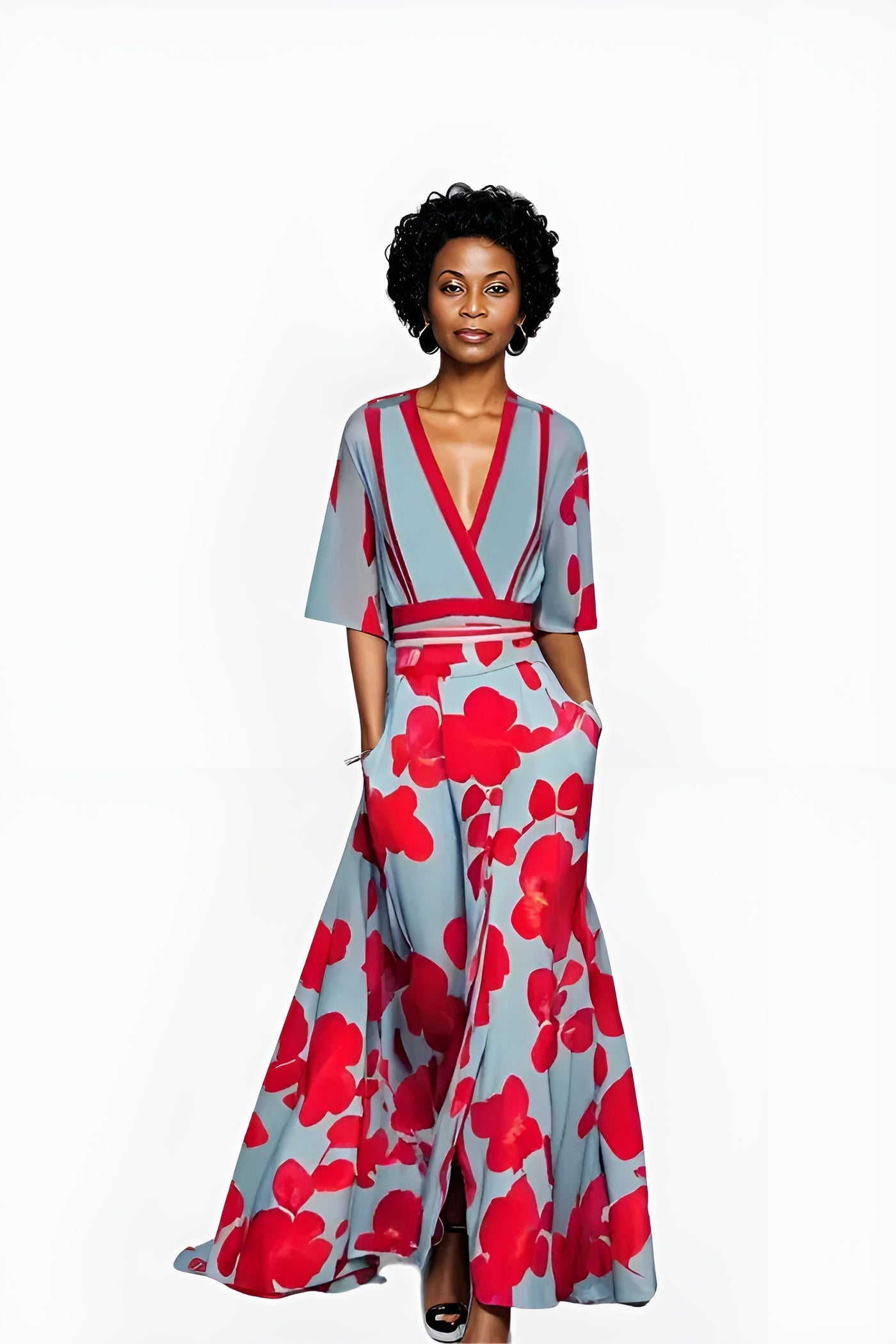 Women's Floral Wrap Summer Midi Dress