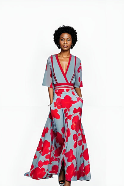 Women's Floral Wrap Summer Midi Dress
