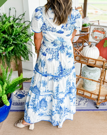 Women's Toile Print Spring Maxi Dress
