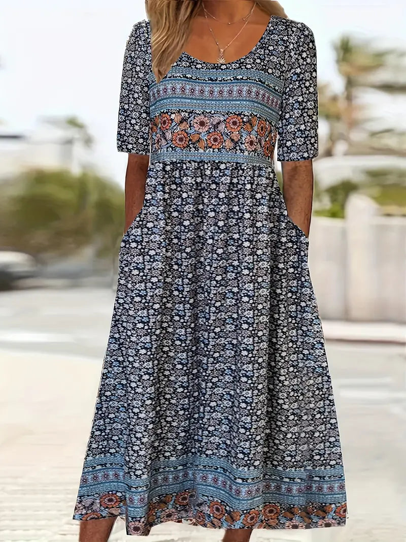 Women's Boho Print Casual Summer Midi Dress