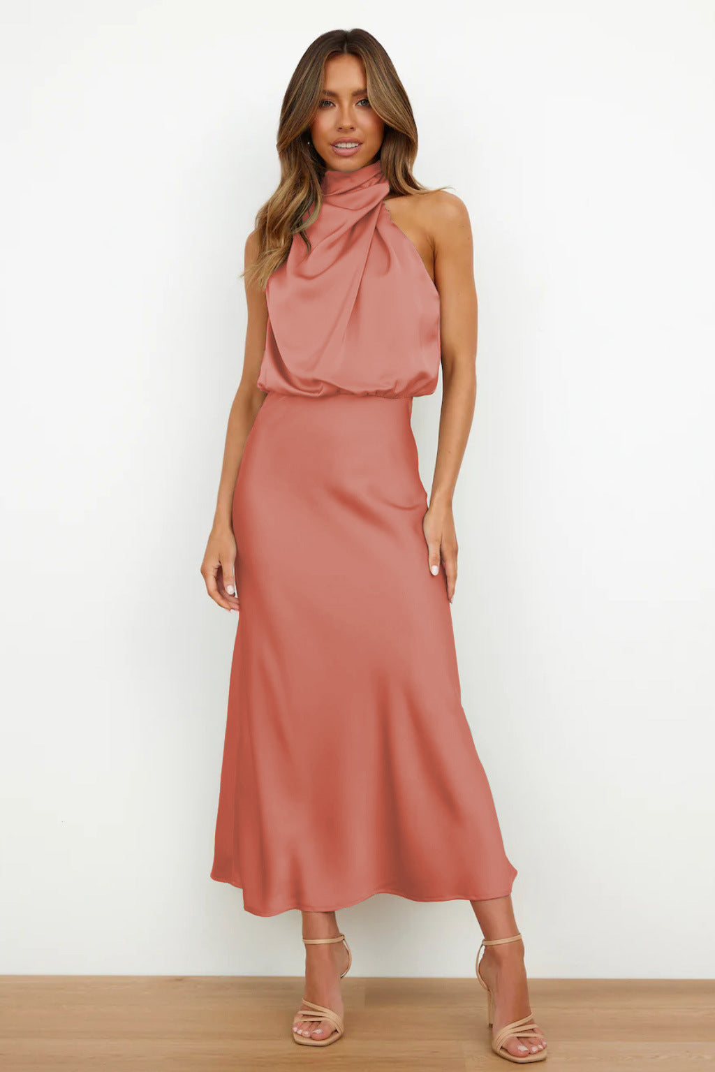 Women's Satin Halter Evening Maxi Dress