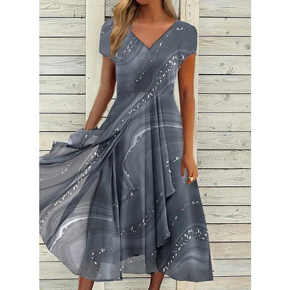 Women's V-Neck Versatile Day Midi Dress