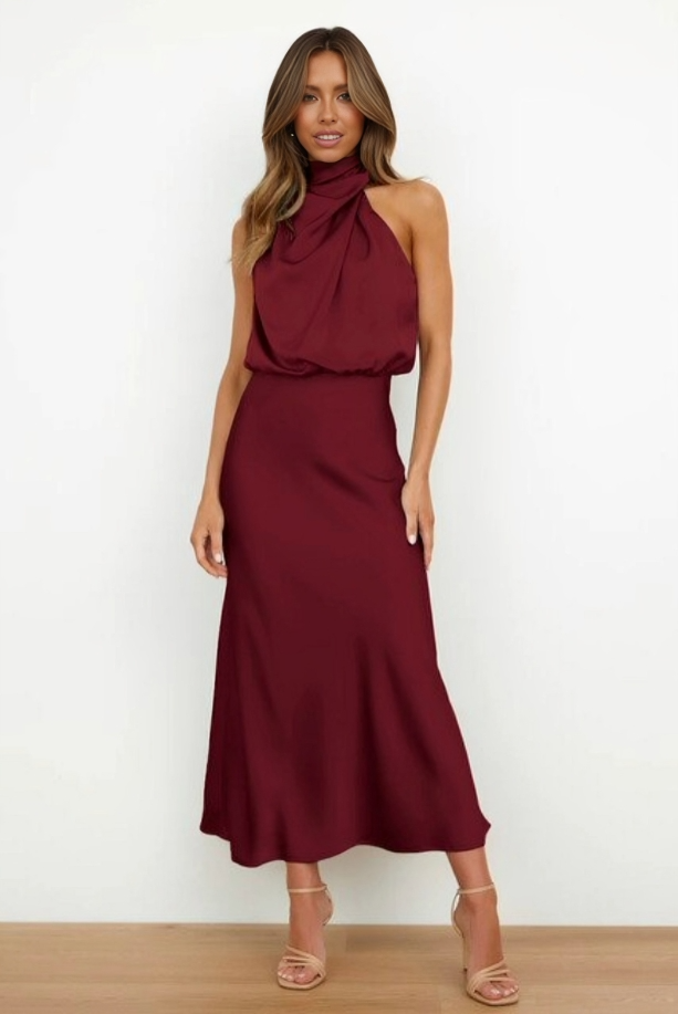 Women's Satin Halter Evening Maxi Dress