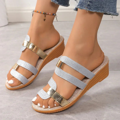 Women's Woven Slip-On Buckle Sandals