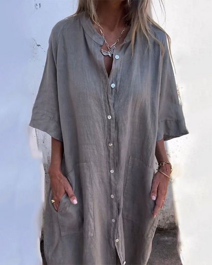 Women's Boho Shirt Casual Midi Dress