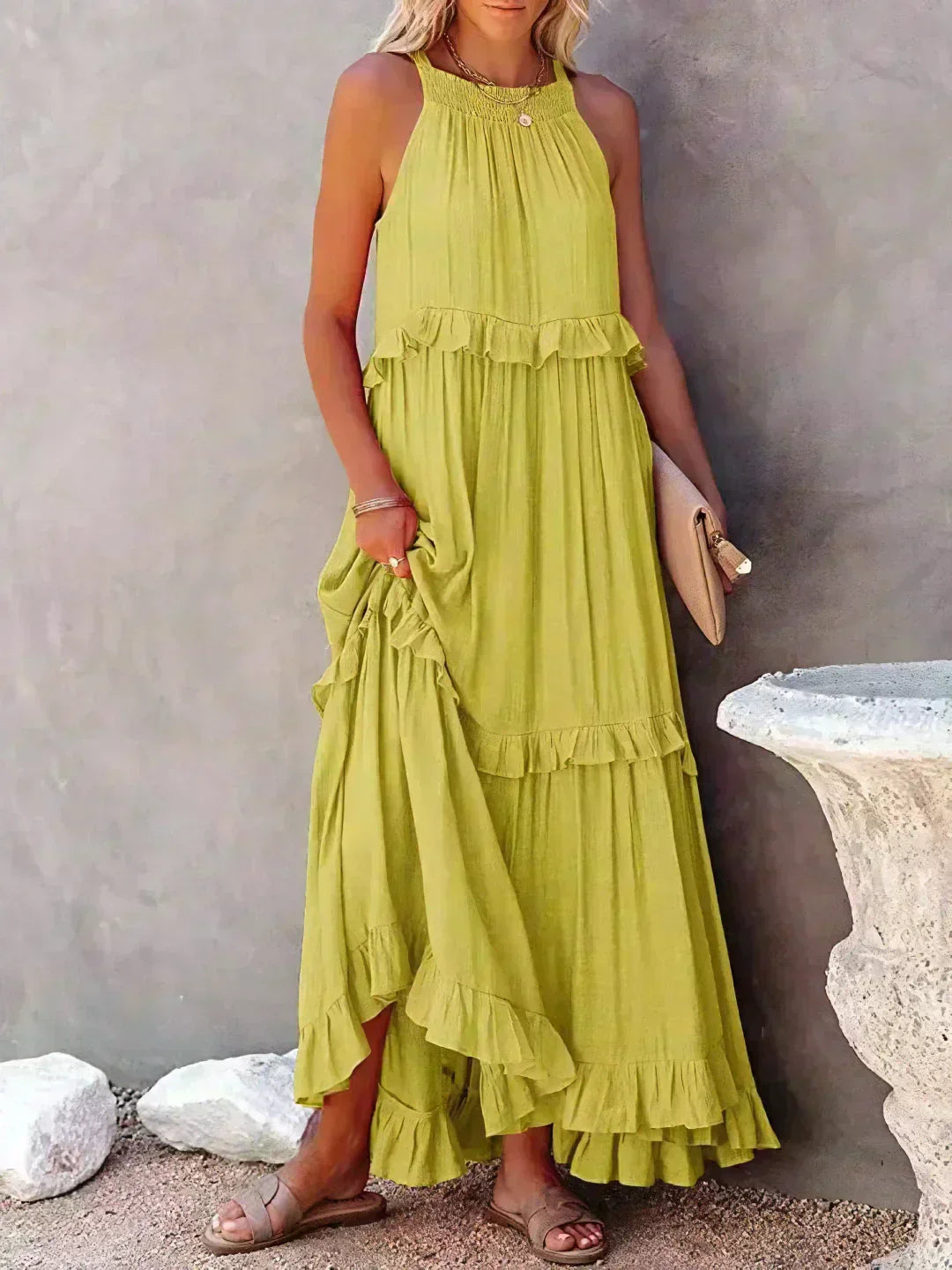 Women's Sleeveless Ruffle Day-to-Evening Midi Dress