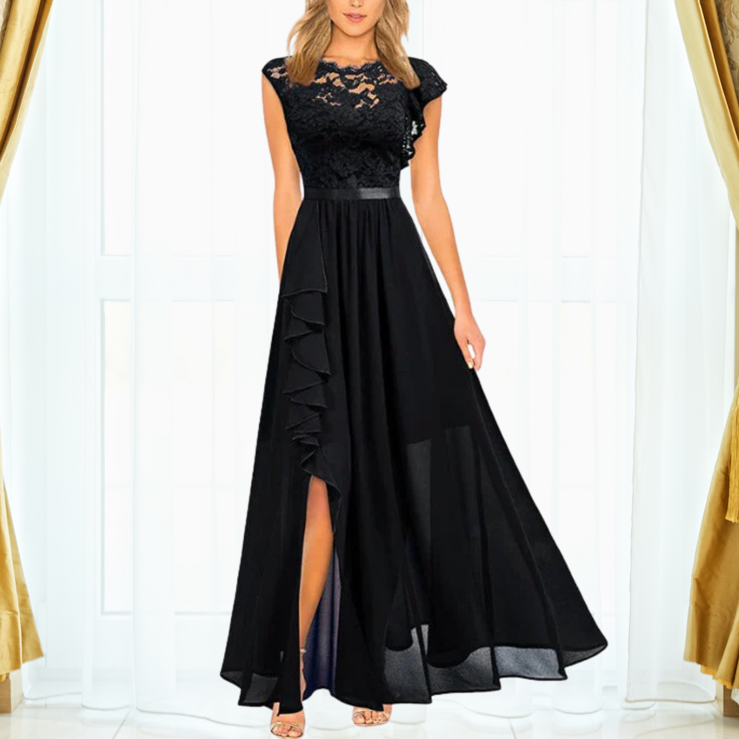 Women's Lace Chiffon Evening Maxi Dress