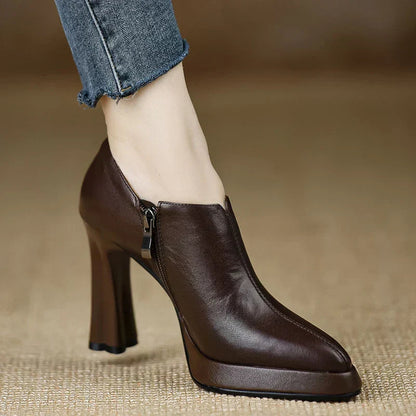 Women's High Heel Platform Block Heel Pumps Side Zip