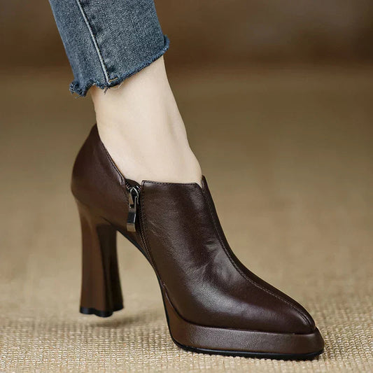 Women's High Heel Platform Block Heel Pumps Side Zip