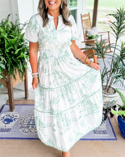 Women's Toile Print Spring Maxi Dress