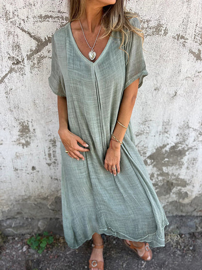 Women's V-Neck Casual Midi Dress
