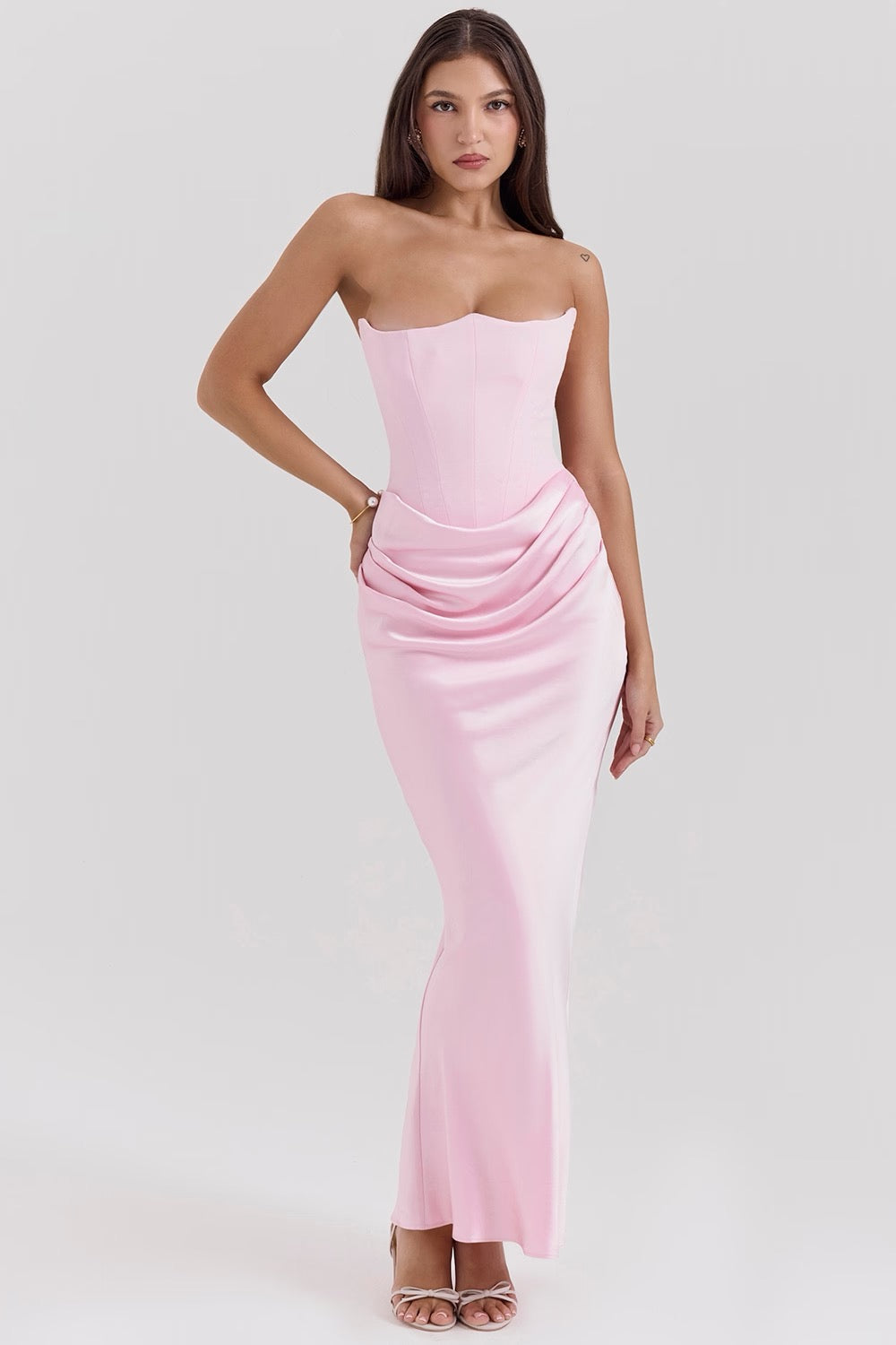 Women's Lace Strapless Evening Maxi Dress