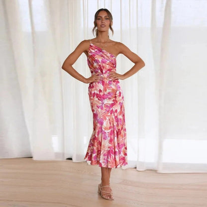 Women's Floral Asymmetric Wedding Guest Midi Dress