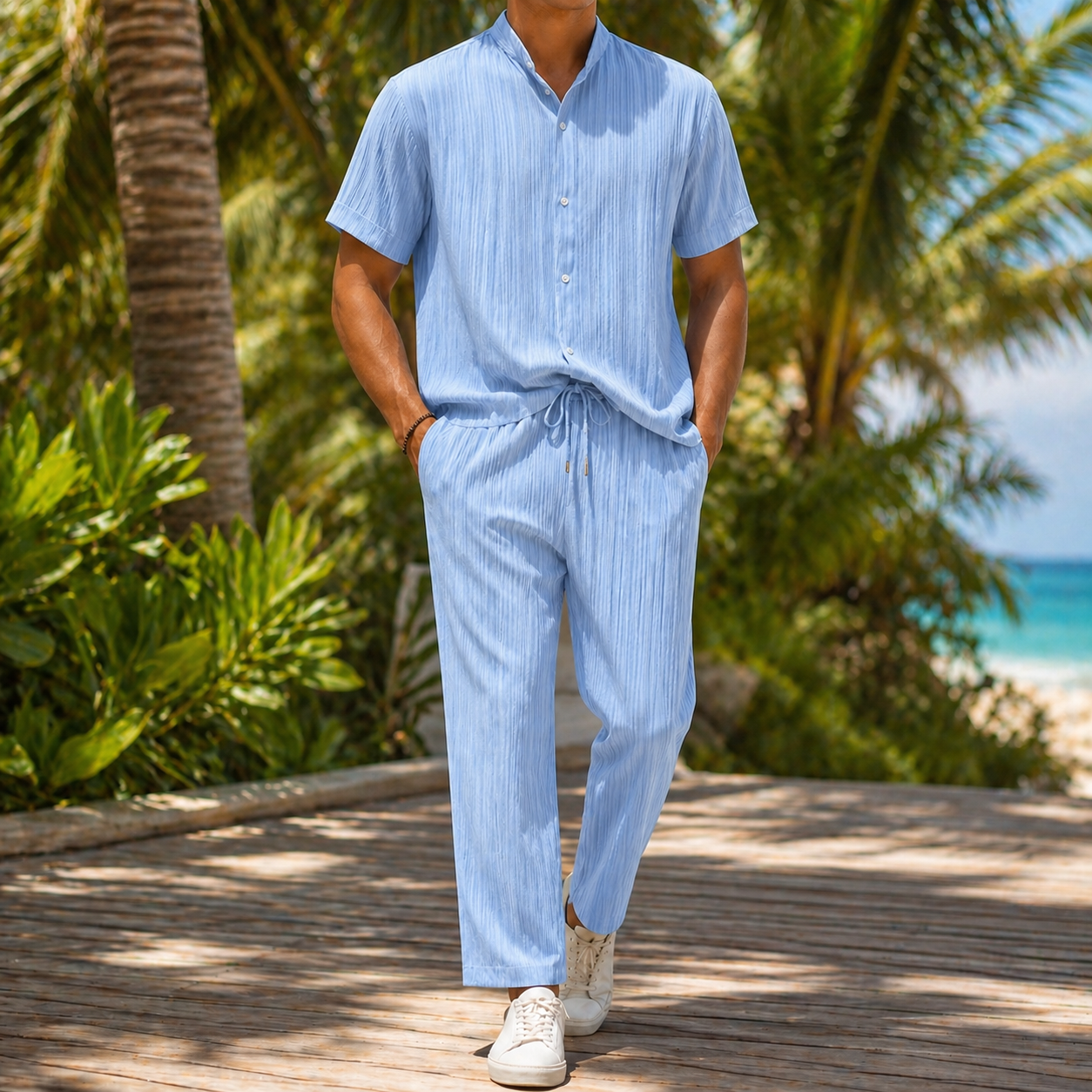 Navaro Linen Short-Sleeve Shirt and Drawstring Pants Set