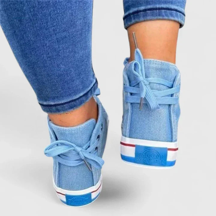 Women's Denim High Top Lace-Up Zip Sneakers