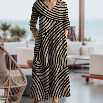 Women's Vintage Striped Casual Midi Dress