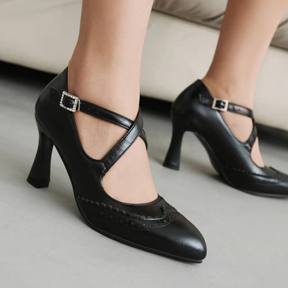 Celeste Leather T-Strap Block Heels
