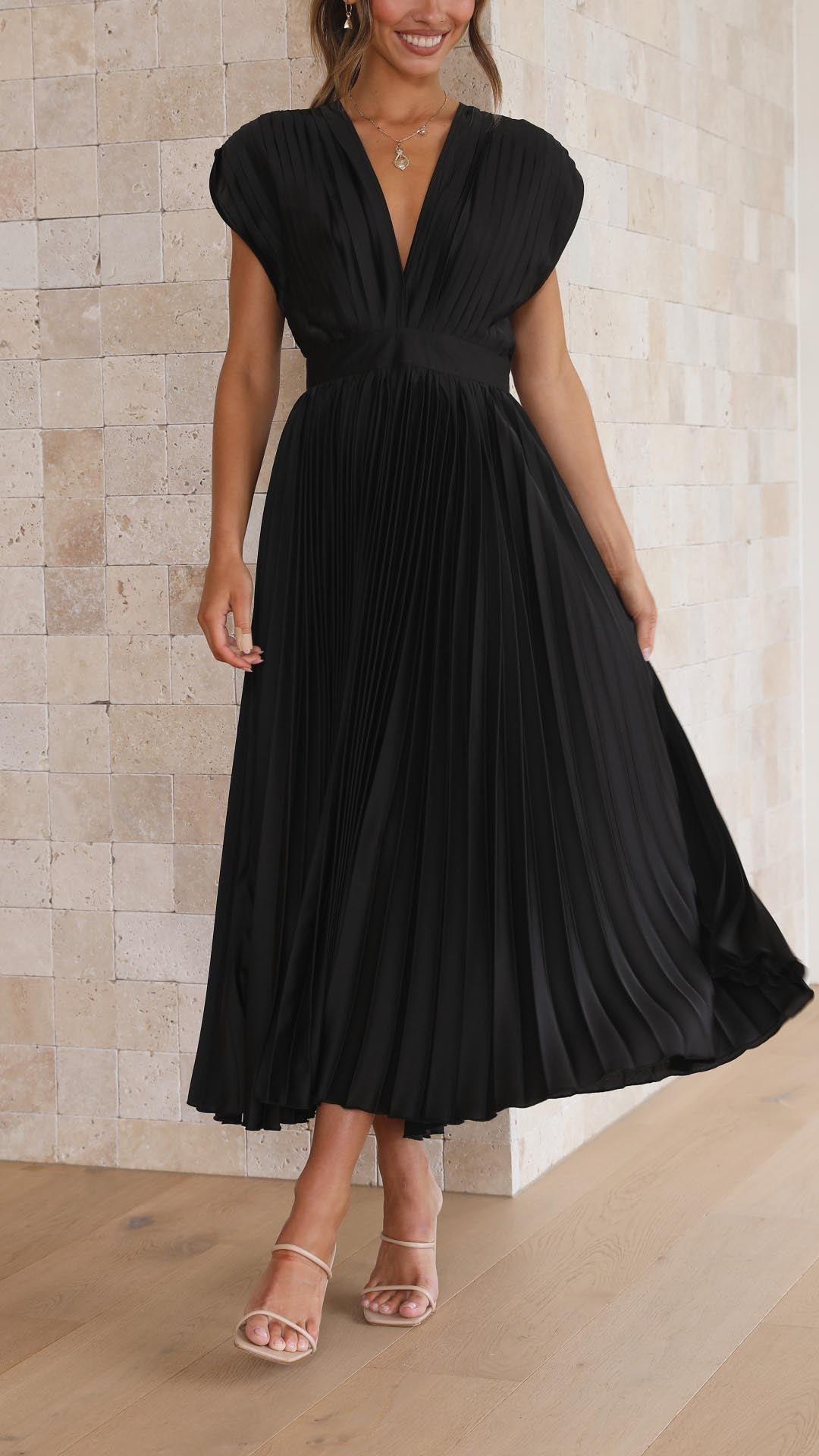 Women's Pleated Formal Evening Maxi Dress