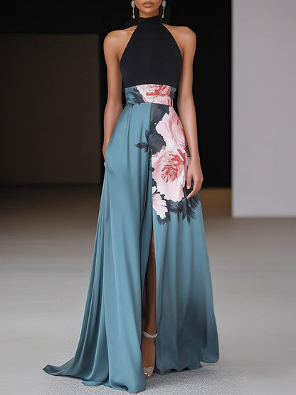 Women's Floral Slit Evening Maxi Dress