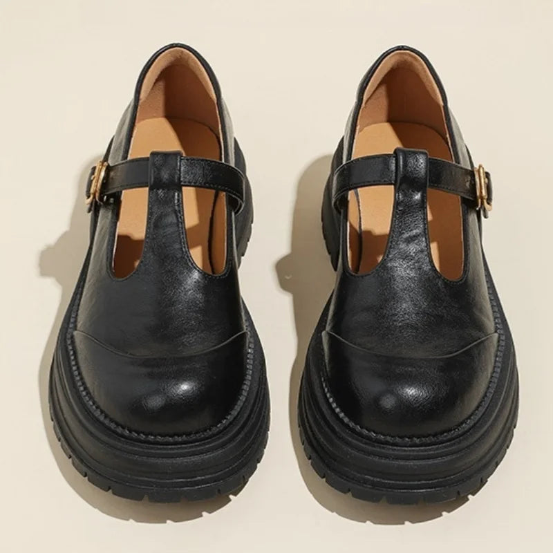 Women's T-Bar Mary Jane Brogue Round Toe Low Heel