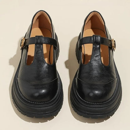 Women's T-Bar Mary Jane Brogue Round Toe Low Heel