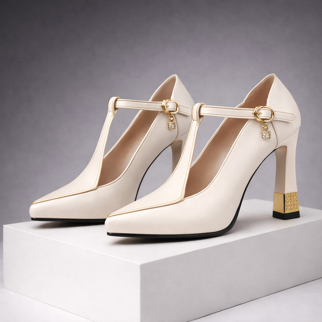 Bellara Leather Block Heels with Buckle