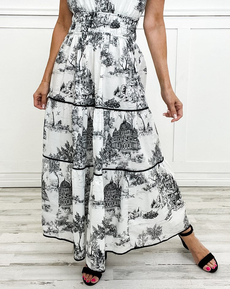 Women's Toile Print Spring Maxi Dress