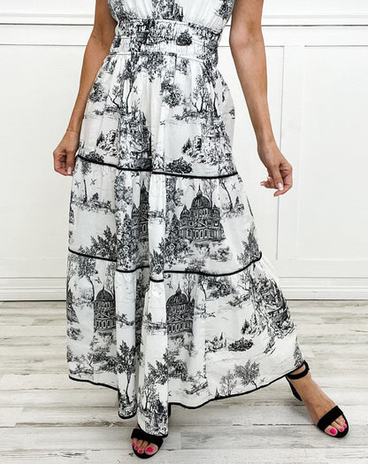 Women's Toile Print Spring Maxi Dress