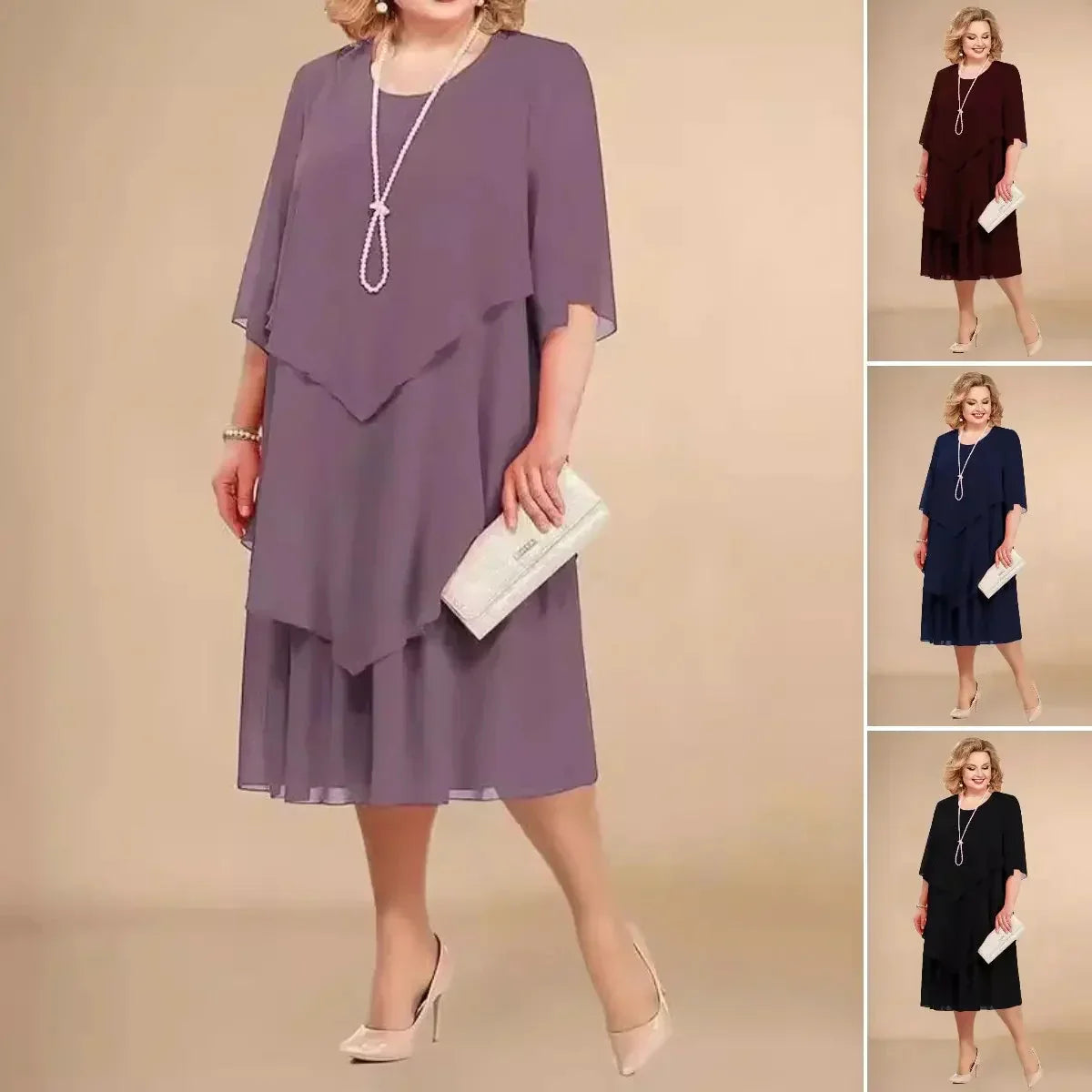 Women's Chiffon Wedding Guest Midi Dress