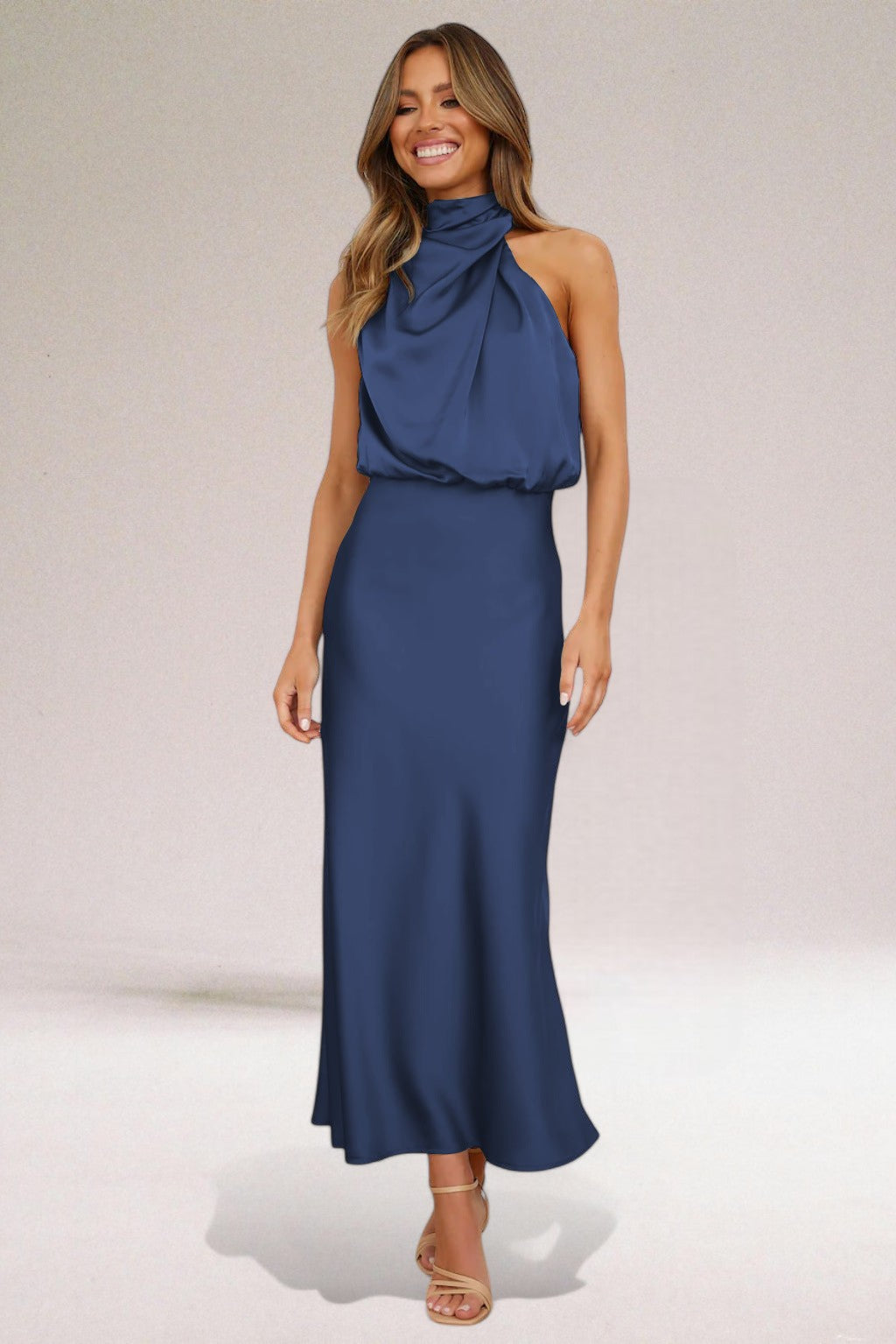 Women's Halter Neck Evening Midi Dress