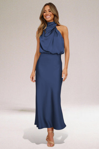 Women's Halter Neck Evening Midi Dress