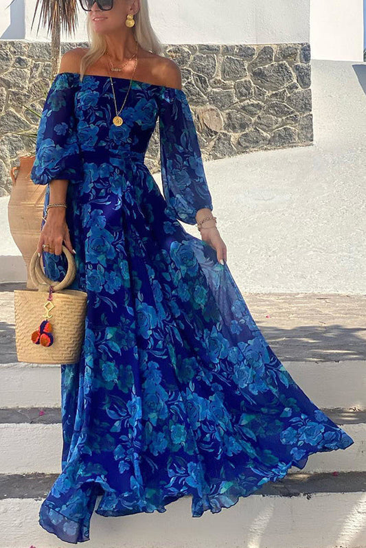 Women's Floral Off-Shoulder Wedding Guest Evening Maxi Dress