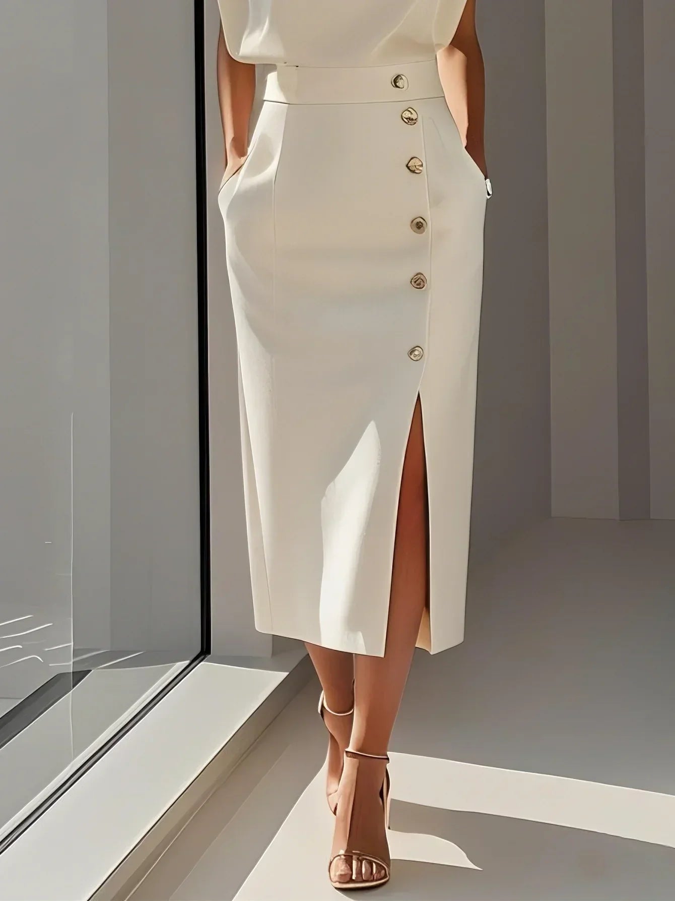 Women's Round Neck Daytime Midi Dress